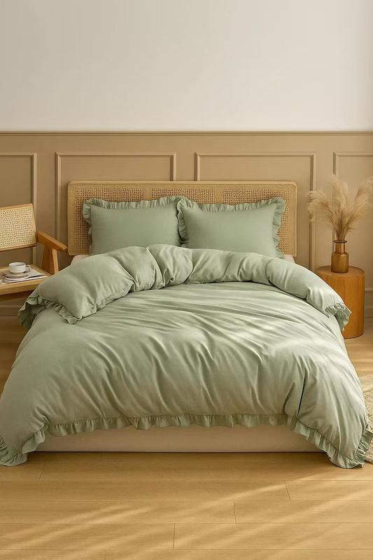 Pościel z falbanką szałwiowa 200x220 3 el.