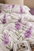 Pościel bawełniana biała w fioletowe kwiaty 160x200 3 el. L43