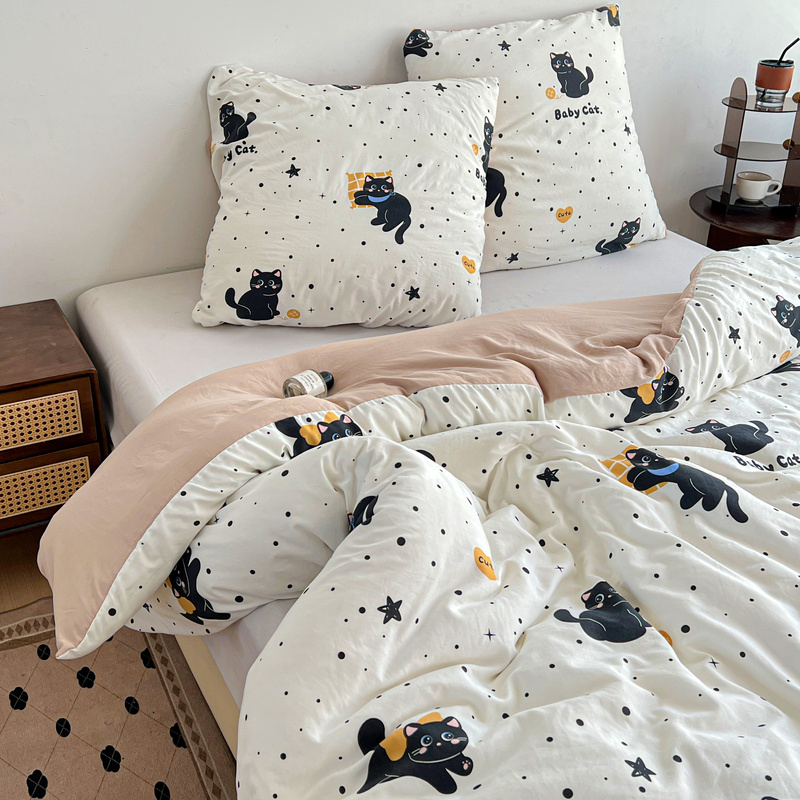 Pościel biało-różowa w kotki 200x220 3 el. Kitten F5