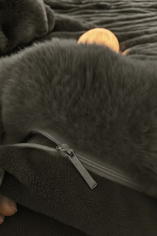 Pościel pluszowa zimowa miś tłoczona we wzór 3D MAXI BUBBLE 160x200 3 el. ciemna szara