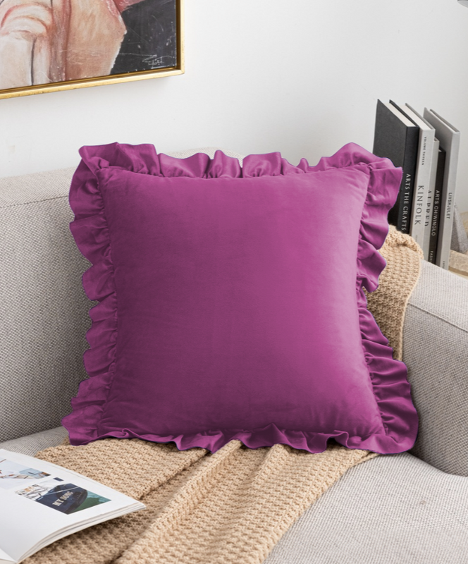 Poszewka na poduszkę dekoracyjna 40x40 fuksja z falbanką