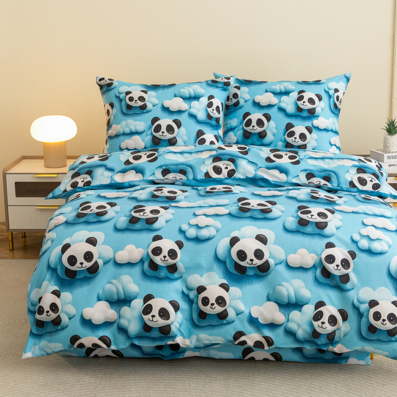 Pościel dziecięca niebieska w pandy 140x200 2 el.