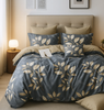 Pościel ciemna szara w liście 200x220 3 el. Marin C-116