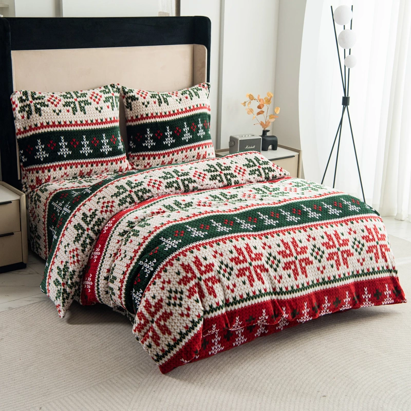 Pościel pluszowa zimowa miś świąteczna 200x220 3 el. wzór sweterka