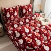 Pościel pluszowa zimowa miś świąteczna czerwona w bałwany 200x220 3 el.