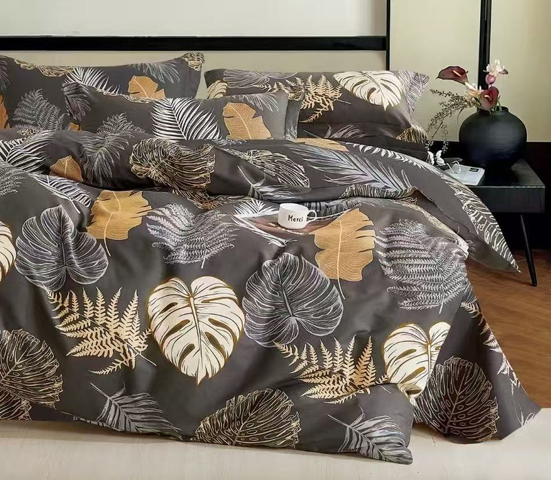 Pościel bawełniana ciemna w liście monstery 160x200 3 el. L17/M1964