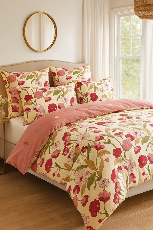 Pościel bawełniana w kwiaty 160x200 4 el. Lucinda