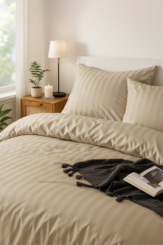 Pościel beżowa w pasy 200x220 3 el. Kim Beige C-007 DH1609