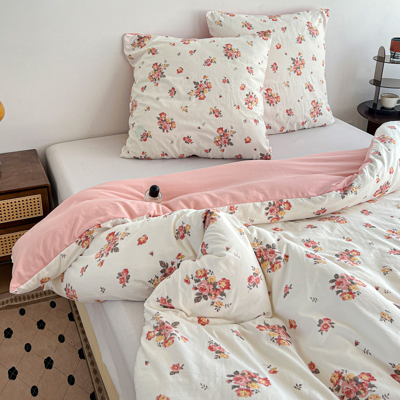 Pościel biało różowa w kwiaty 160x200 3 el. Roses F2