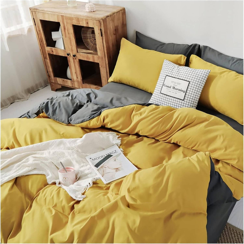 Pościel 160x200 4 el. Musztardowa/Szara S-9