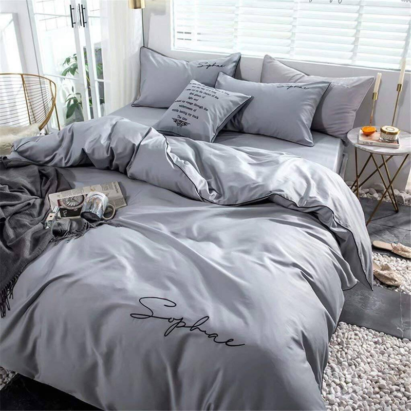 Pościel szara z czarnym zdobieniem lamówka 160x200 3 el. FHL2602