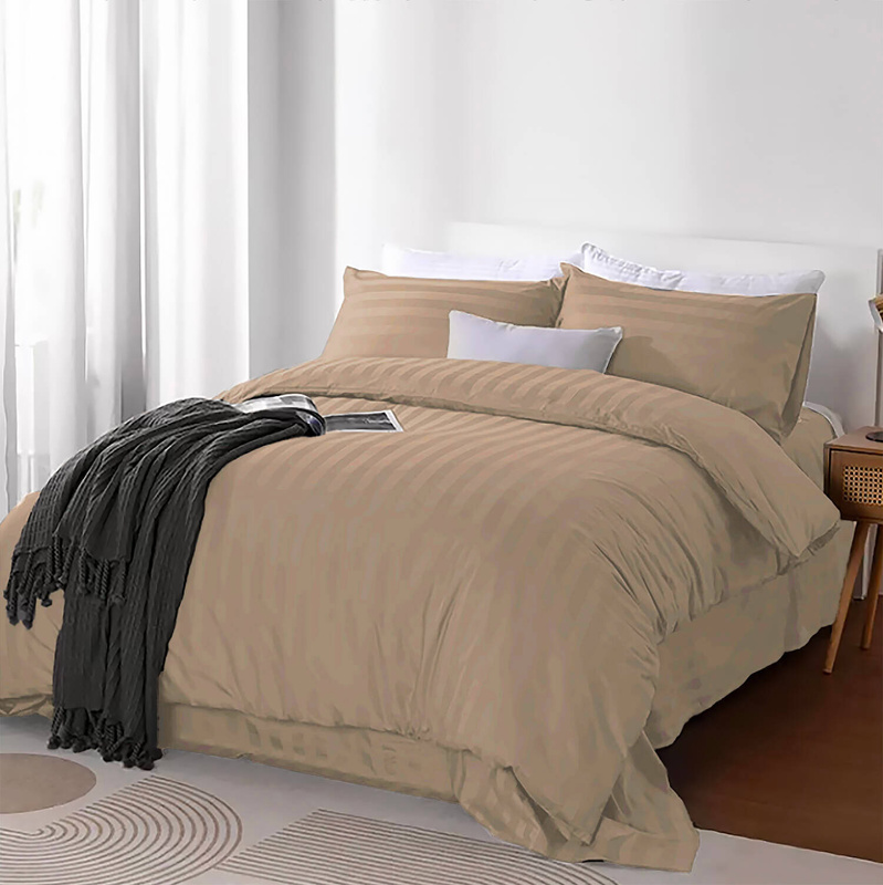 Pościel w pasy 200x220 3 el. Kim Dark Beige H-008