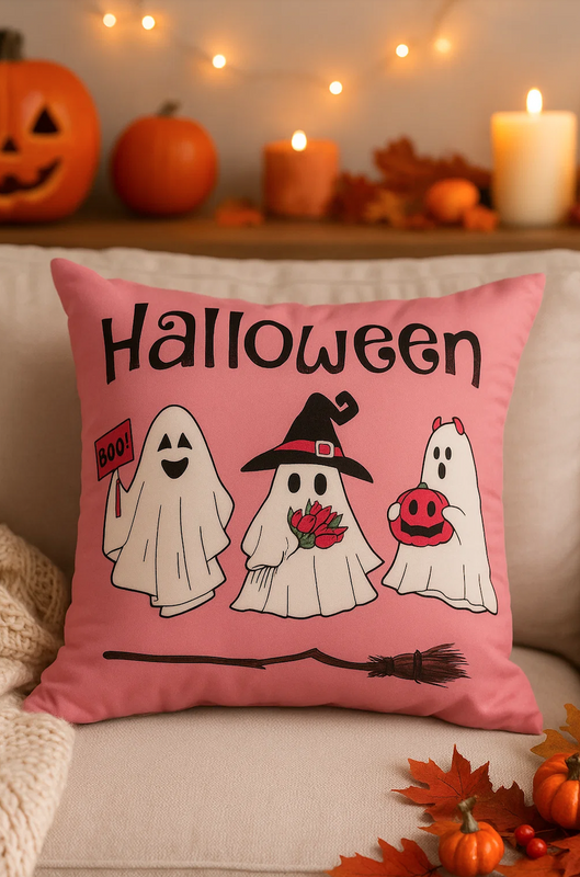 Poszewka na poduszkę Halloween różowa w duszki 40x40 PINK GHOSTS