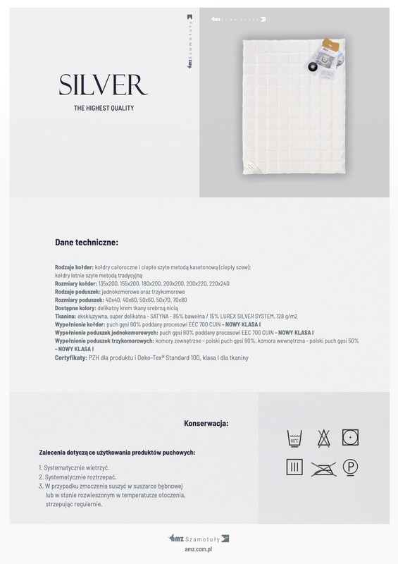 Poduszka 40x60 naturalna puchowa 90% SILVER