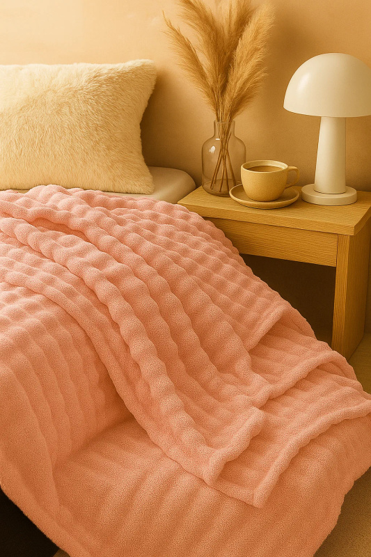 Koc pluszowy bąbelkowy 3D BUBBLE 200x220 różowy