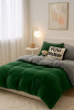 Pościel pluszowa welurowa zimowa miś gładka 200x220 4 el. butelkowa zielona - szara