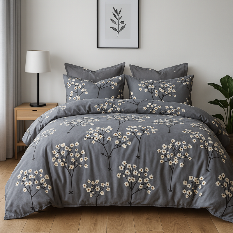 Pościel ciemna szara w liście 160x200 4el nr406