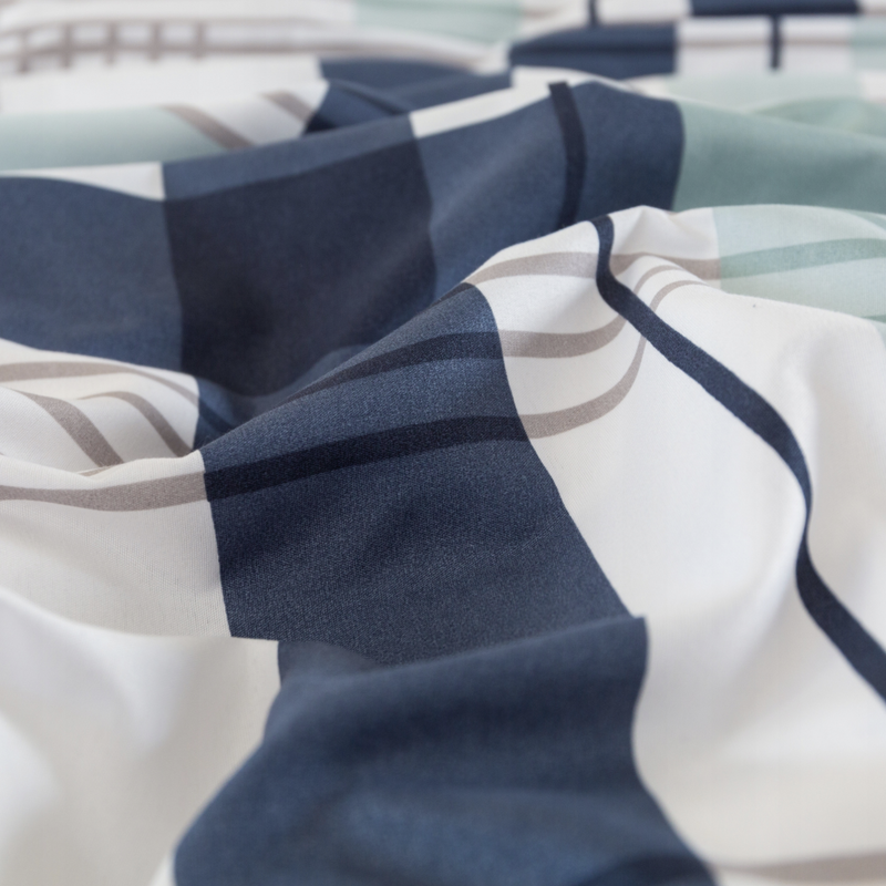 Pościel biało niebieska w kratę 200x220 3 el.