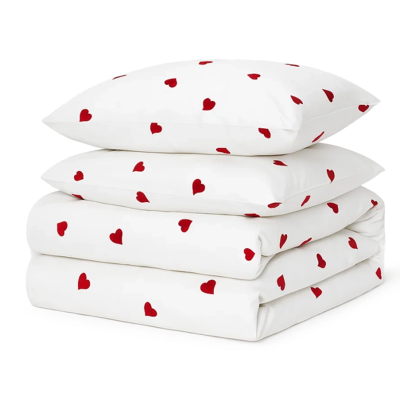 Pościel biała w czerwone serca 160x200 3 el. Love F11