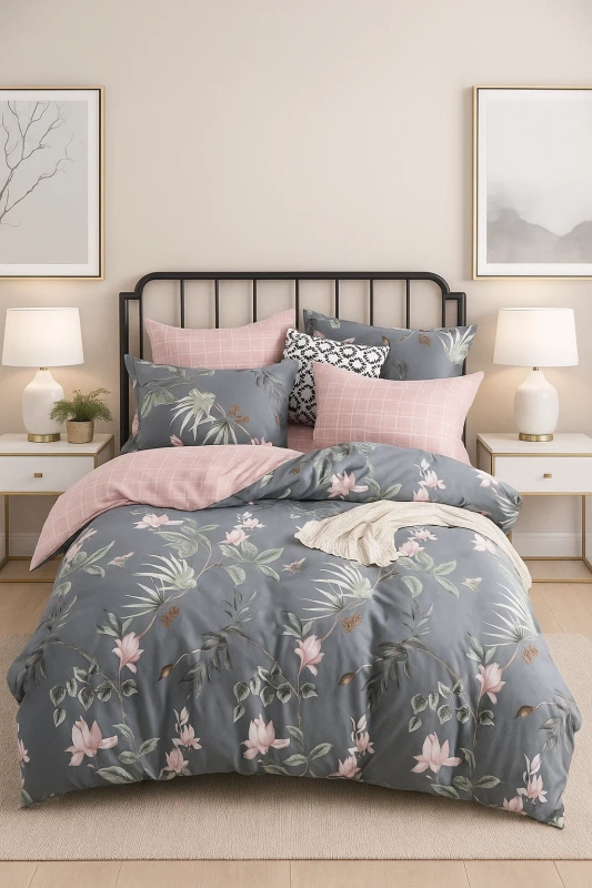 Pościel flanelowa gruba zimowa ciepła w kwiaty Mante 200x220 4 el. A-018