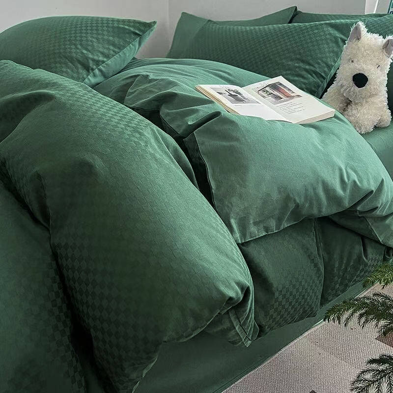Pościel w kratkę butelkowa zielona 160x200 3 el. Khloe Green