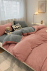 Pościel pluszowa welurowa zimowa miś gładka 160x200 3 el. różowa - szara