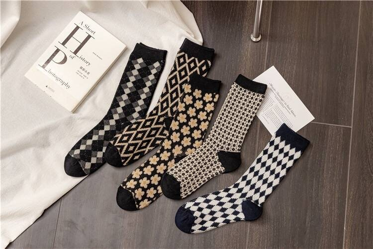 5-pak Skarpetki damskie bawełniane vintage 35-38