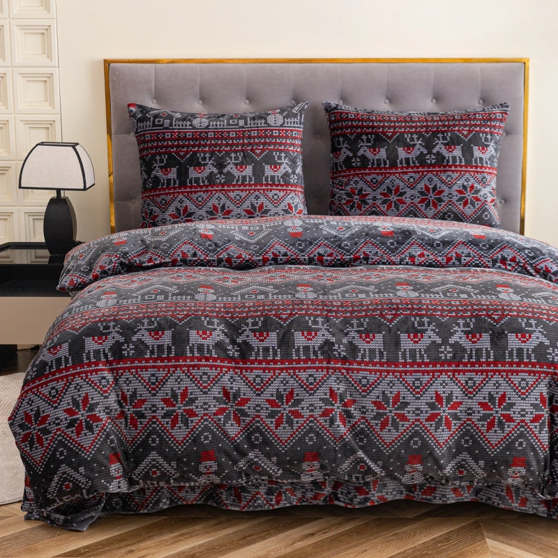 Pościel pluszowa zimowa miś świąteczna 160x200 3 el. wzór sweterka