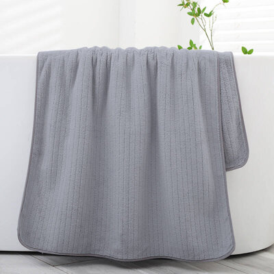 Ręcznik kąpielowy ciemny szary w paski z mikrofibry 70x140 szybkoschnący