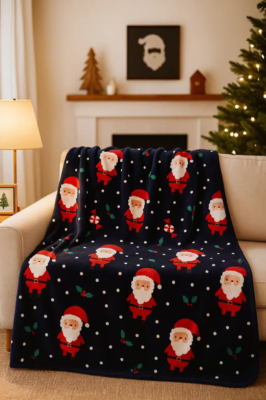 Koc świąteczny granatowy w Święte Mikołaje 160x200