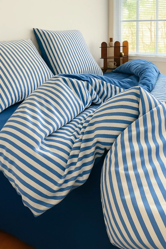 Pościel biało-błękitna w pasy 200x220 3 el. Marine F6