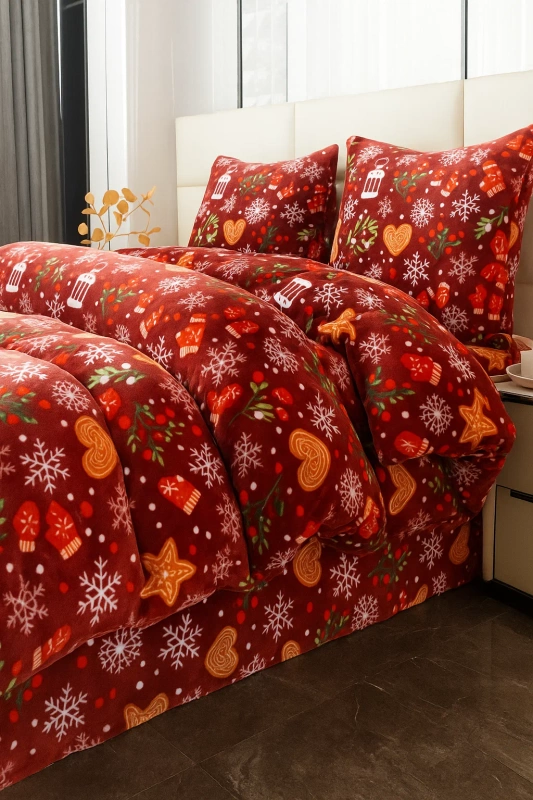 Pościel pluszowa zimowa miś świąteczna 200x220 3 el. 