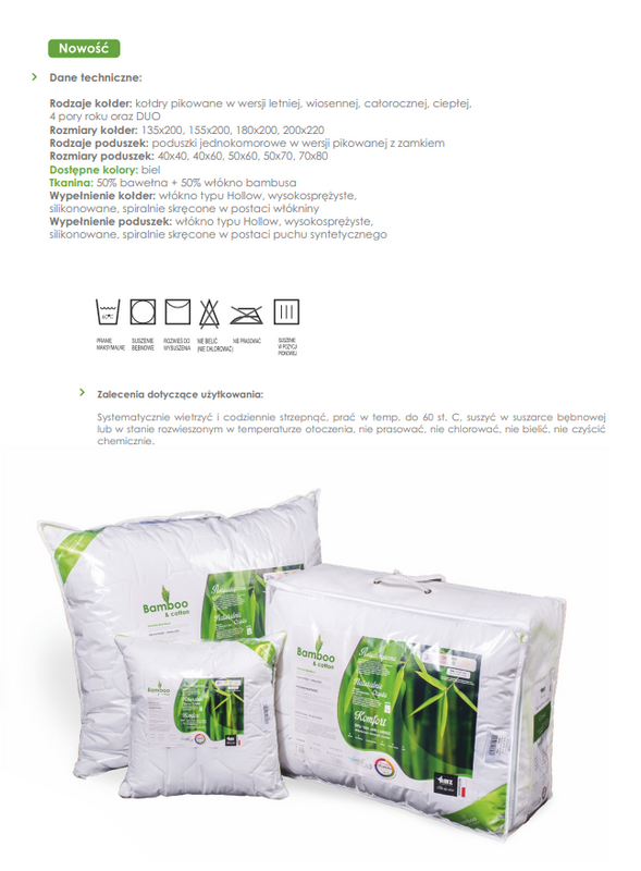 Kołdra 180x200 letnia bambusowa antyalergiczna i antybakteryjna