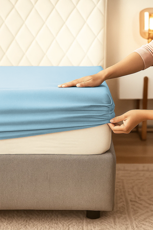 Prześcieradło z gumką bawełniane błękitne 90x200