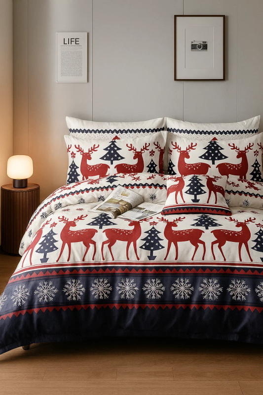 Pościel świąteczna biało-granatowa 160x200 3 el. A020