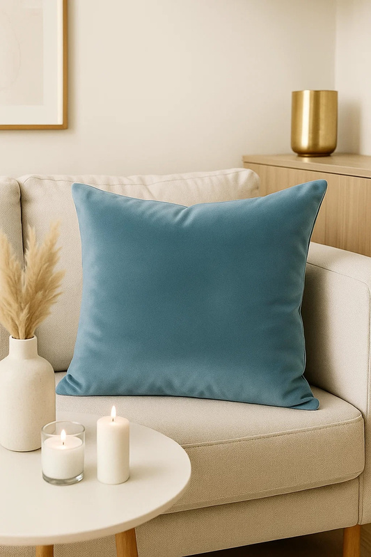 Poszewka na poduszkę welurowa gładka niebieska 40x40