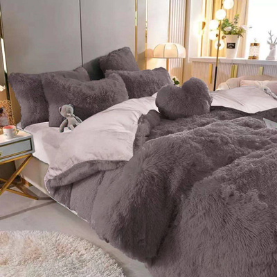 Pościel futrzana zimowa włochacz 160x200 4 el. ciemna szara - jasna szara