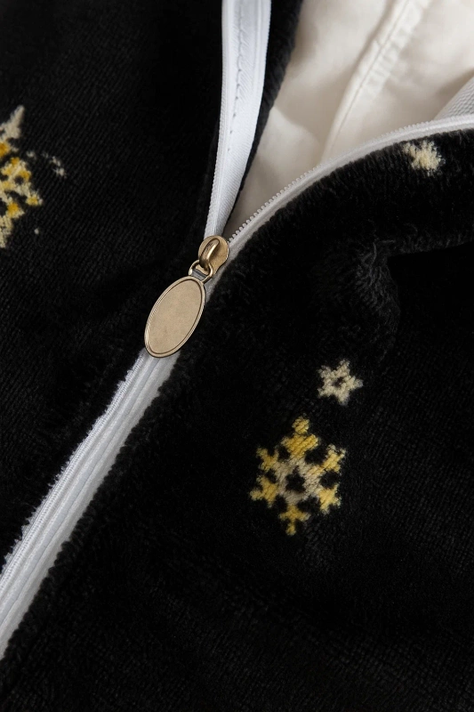 Pościel pluszowa zimowa miś świąteczna 160x200 3 el. czarna w złote renifery