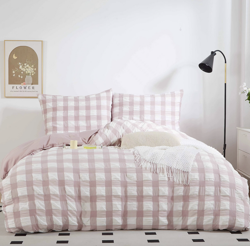 Pościel Kora krata różowo-biała 160x200 4 el. P1-015