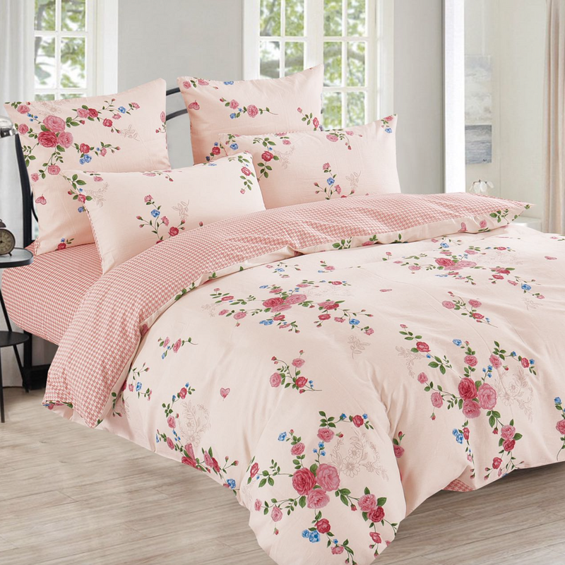 Pościel bawełniana we wzór kwiatów 200x220 3 el. Merlot