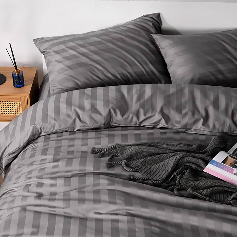 Pościel w pasy grafitowa 200x220 3 el. Kim Grafit