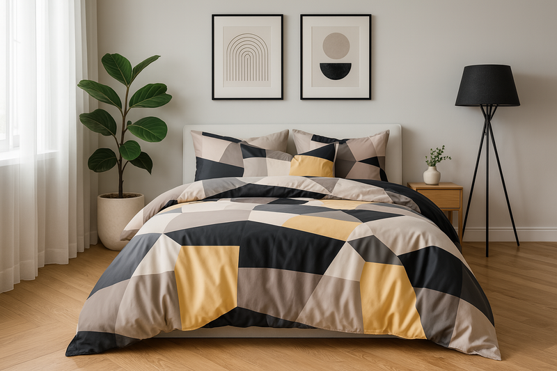 Pościel szaro-żółta geometryczna 160x200 4el nr396