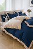 Pościel z falbanką granatowa i beżowa 200x220 3 el. dwukolorowa FAB16