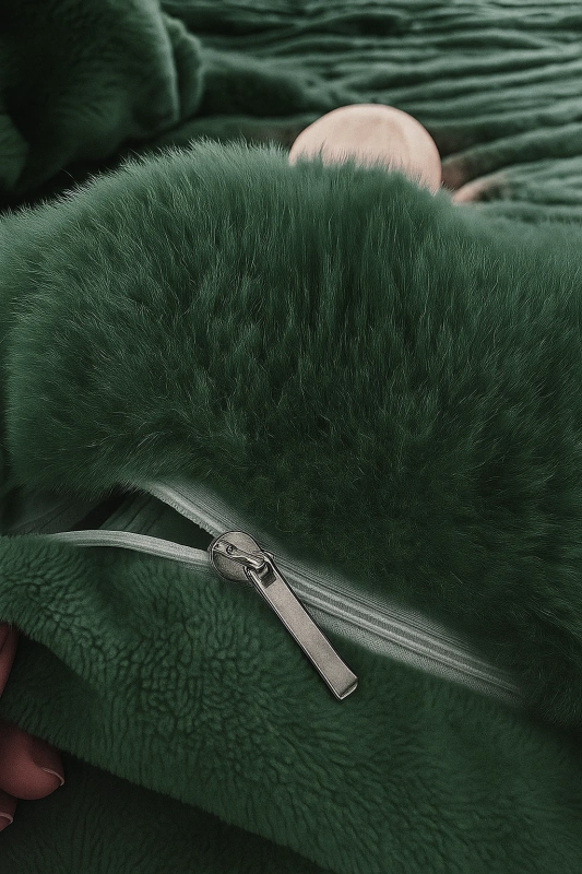 Pościel pluszowa zimowa miś tłoczona we wzór 3D MAXI BUBBLE 160x200 3 el. butelkowa zielona