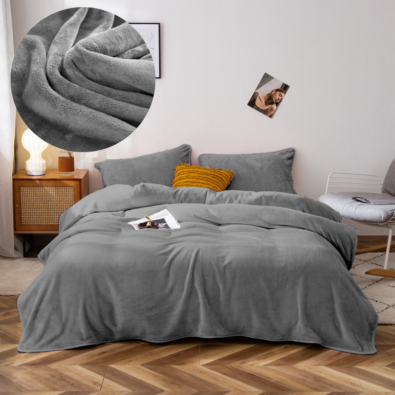 Pościel pluszowa zimowa miś gładka 200x220 3 el. ciemna szara K002