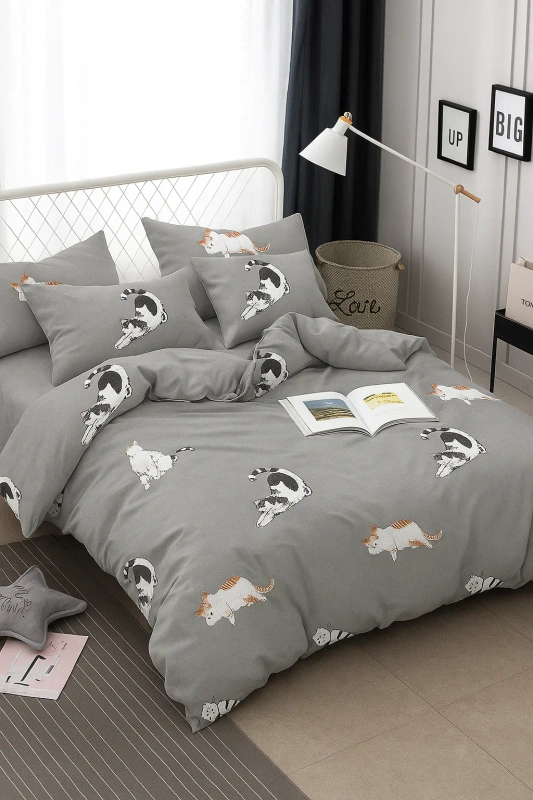 Pościel szara w koty w kotki Cats 160x200 3 el.