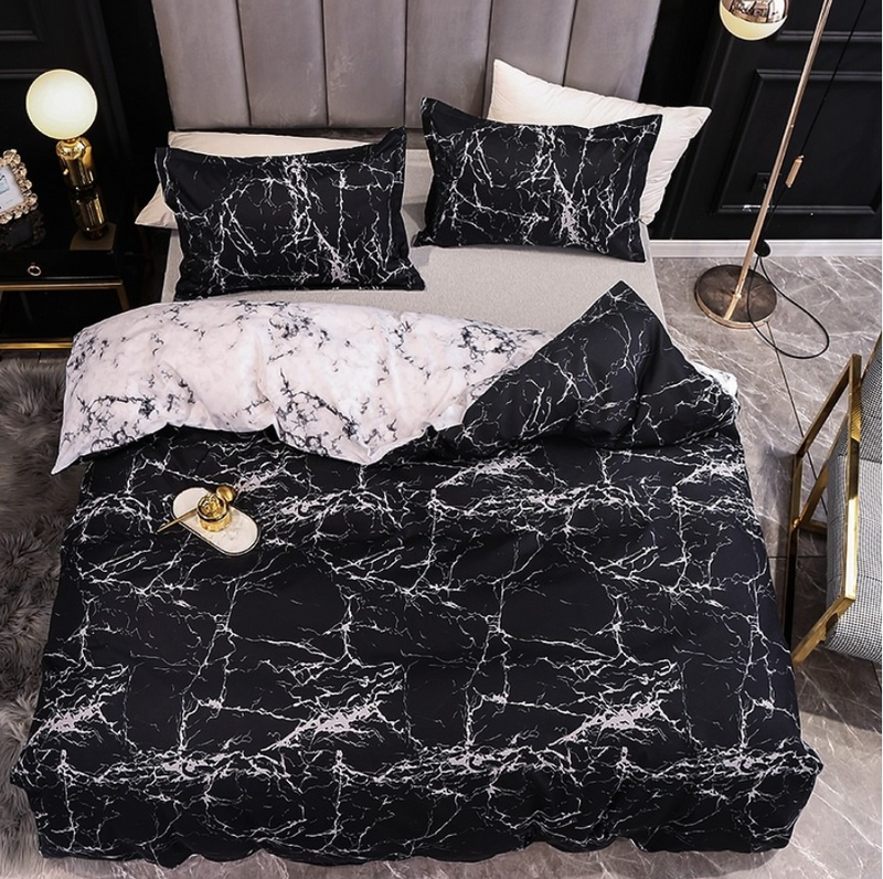 Pościel czarno-biała marmurkowa 200x220 4 el. Carolina C-021