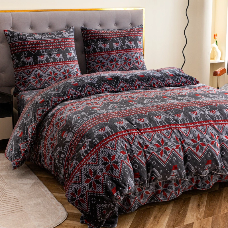 Pościel pluszowa zimowa miś świąteczna 160x200 3 el. wzór sweterka