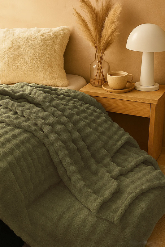 Koc pluszowy bąbelkowy 3D BUBBLE 200x220 khaki