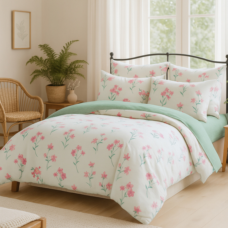 Pościel bawełniana w kwiaty 160x200 4 el. Mercy